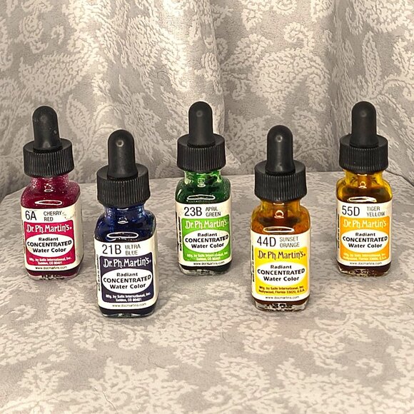 5 - 1/2 oz bottles of vintage Dr Ph Martins radiant concentrated watercolors - Picture 1 of 7